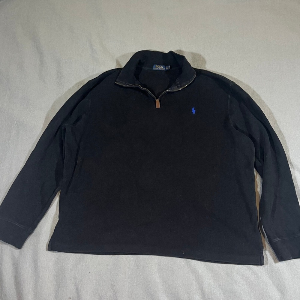 Polo Ralph Lauren Mens Black‎ 1/4 Zip Long Sleeve Pullover Sweater Blue Logo
